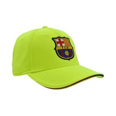 Pack PlanetFoot pack supporter fc barcelone 2026 27 casquette jaune fluo ballon: casquette FC Barcelone jaune fluo sur fond blanc
