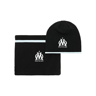 Coffret bonnet et tour de cou OM adulte noir Olympique de Marseille, vue globale.