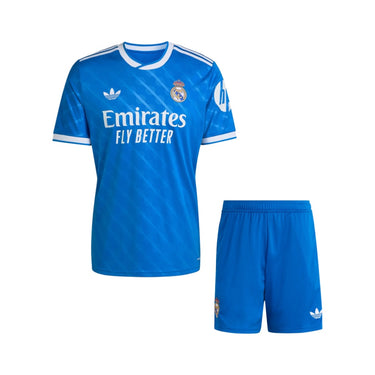 Ensemble Real Madrid third 2025 2026 homme bleu, vue complète officielle.