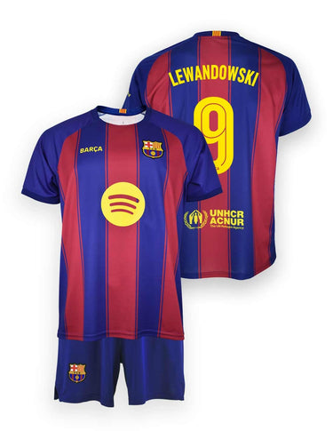 Kit FC Barcelone Domicile Junior Lewandowski N°9 2025/26 Blaugrana