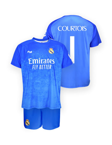 Kit Real Madrid Gardien Courtois N°1 Domicile Bleu 2025/2026 - Junior
