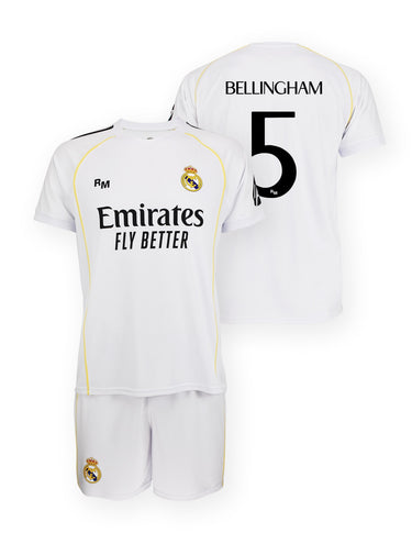 Kit Real Madrid Junior Domicile Bellingham N°5 2025/26 Blanc