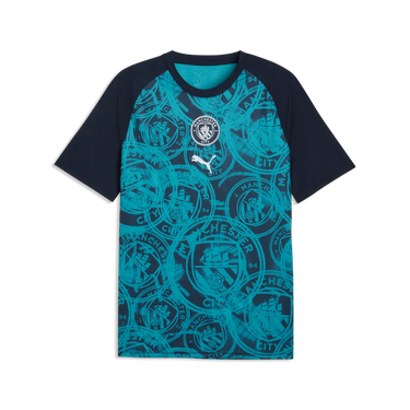 Maillot Prematch Manchester City 2025 2026 bleu vue officielle.