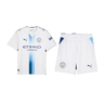 Ensemble Maillot Short Manchester City Third Homme 2026/27 Blanc Bleu – vue de l'ensemble sur fond blanc