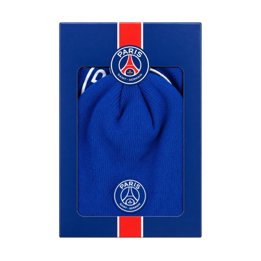 Coffret bonnet et tour de cou Paris Saint-Germain adulte 2026 bleu, photographie originale