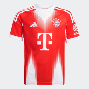 Maillot Bayern Munich domicile junior 2025/26 rouge, détail design.