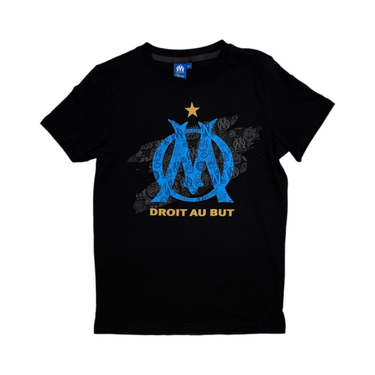 Pack PlanetFoot pack cadeau om heritage enfant 2026 noir or t shirt mini ballon: t-shirt noir OM enfant sur fond blanc