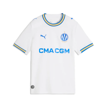 Haut du bundle – photographie originale Maillot Olympique de Marseille Domicile Enfant 2026/27 Blanc Bleu